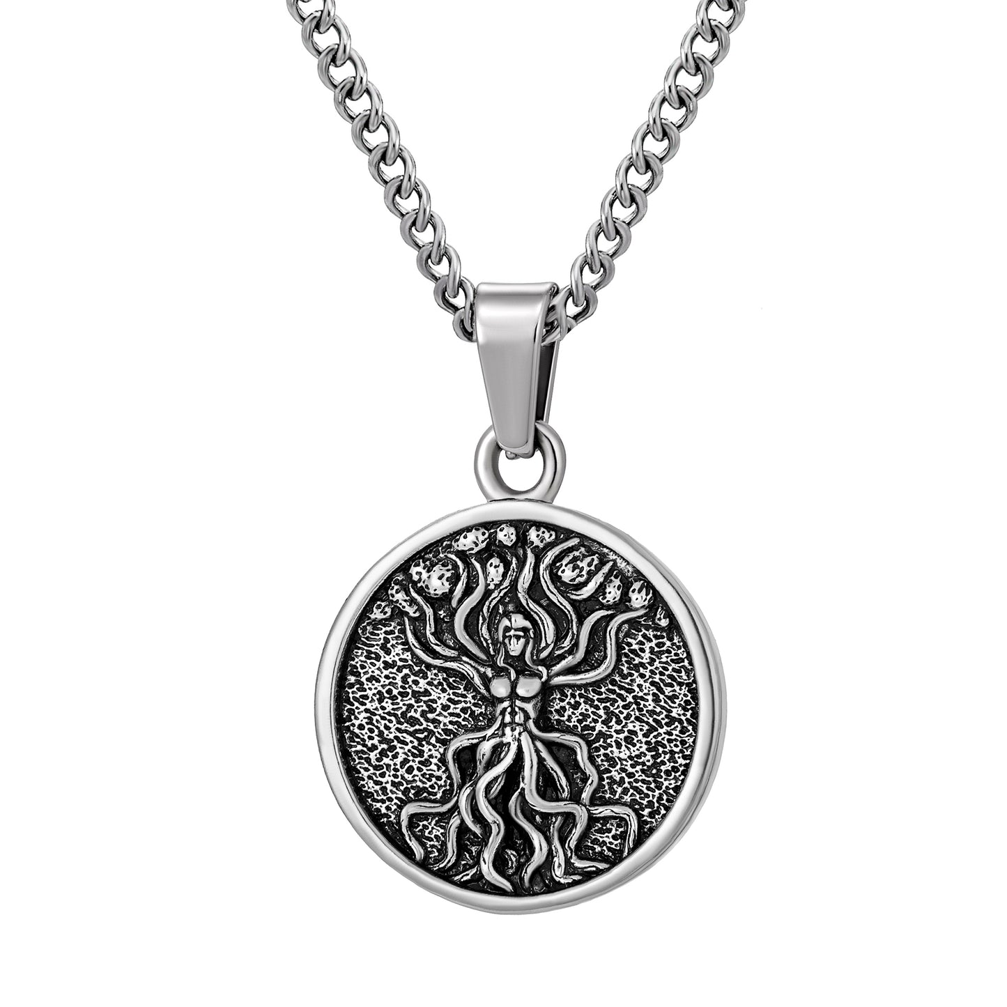 Antique Tree of Life Pendant Necklace Curb Chain N00601