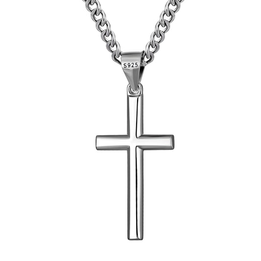 925 Sterling Silver Cross Necklace Curb Chain N01817