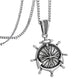 Antique Silver Anchor Compass Pendant Necklace Curb Chain N00579