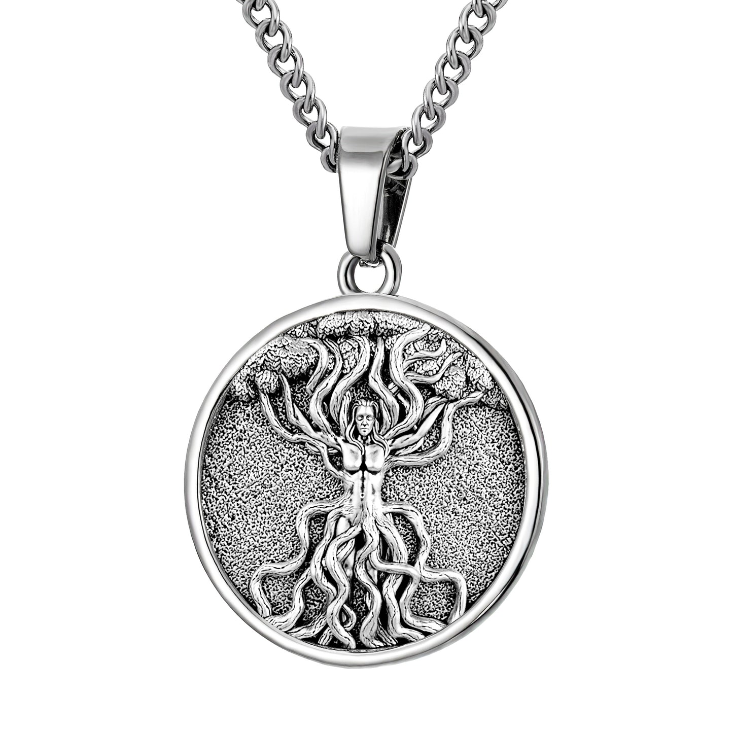 Silver Tree of Life Pendant Necklace Curb Chain N00458