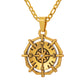 Antique Gold Compass Pendant Necklace Figaro Chain N01917