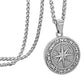 Silver  Compass Pendant Necklace Wheat Chain N02134