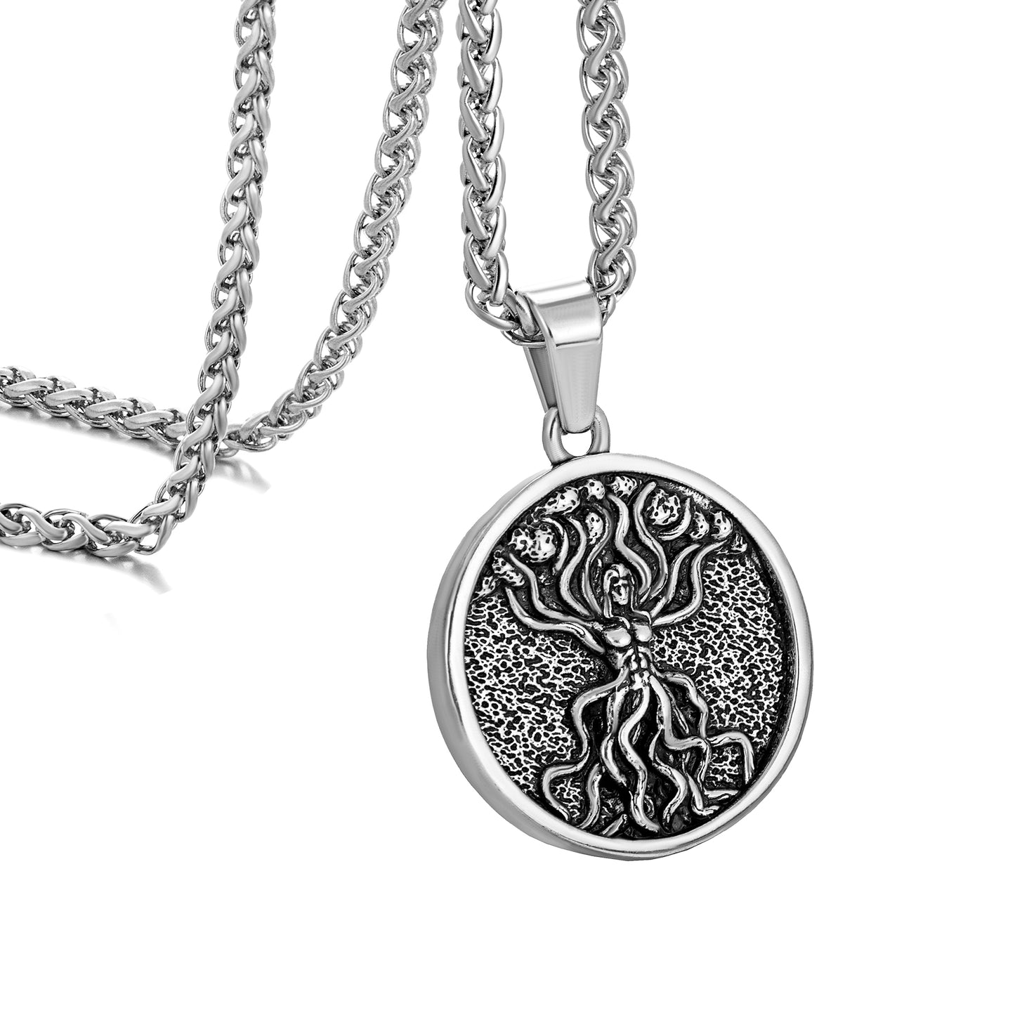 Antique Silver Tree of Life Pendant Necklace Wheat Chain N00605