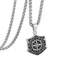 Antique Silver Shield Compass Pendant Necklace Wheat Chain N00561