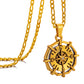 Antique Gold Compass Pendant Necklace Figaro Chain N01917