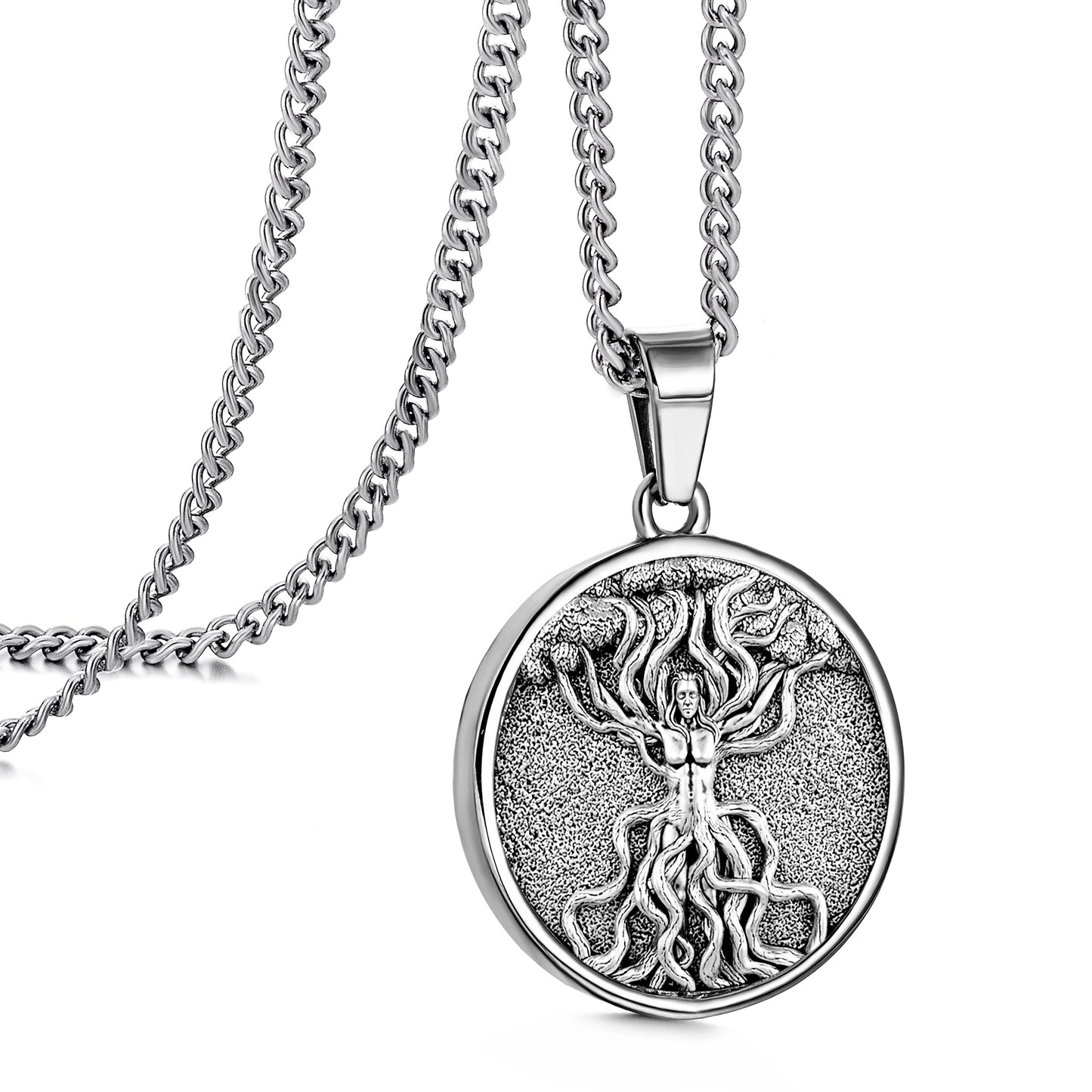 Silver Tree of Life Pendant Necklace Curb Chain N00458