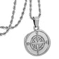 Silver Compass Pendant Necklace Twisted Rope Chain N00648