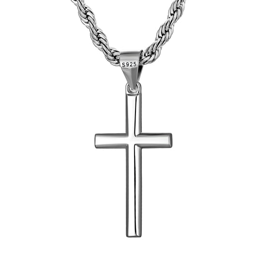 925 Sterling Silver Cross Necklace Twisted Rope Chain N01822