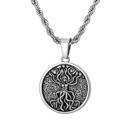 Antique Silver Tree of Life Pendant Necklace Twisted Rope Chain N00604