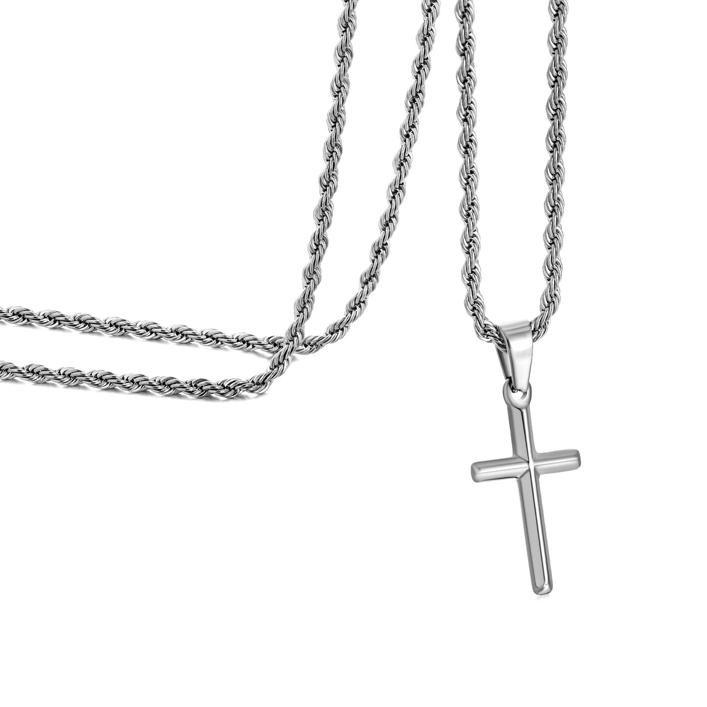 Silver Cross Necklace Twisted Rope Chain N00330