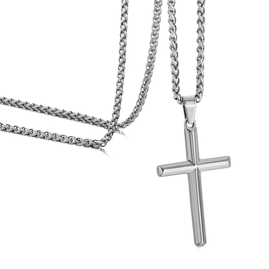 Silver Cross Necklace Wheat Chain N00339