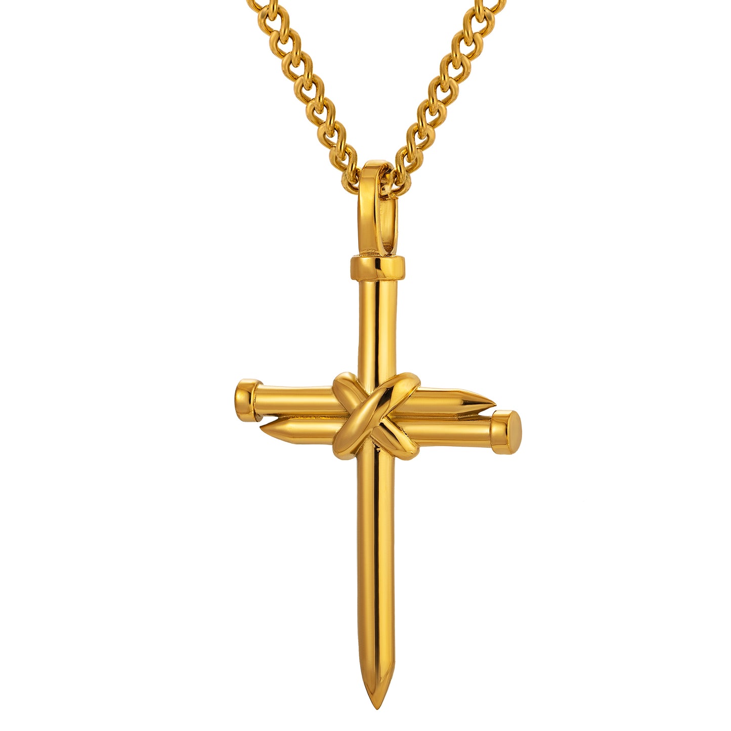 Gold Nail Cross Necklace Curb Chain N01610