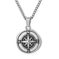 Antique Silver Compass Pendant Necklace Curb Chain N00656