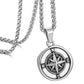 Antique Silver Compass Pendant Necklace Wheat Chain N00660