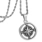 Antique Silver Compass Pendant Necklace Twisted Rope Chain N00659