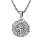 Silver Compass Pendant Necklace Wheat Chain N00693