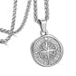 Silver Compass Pendant Necklace Wheat Chain N00693