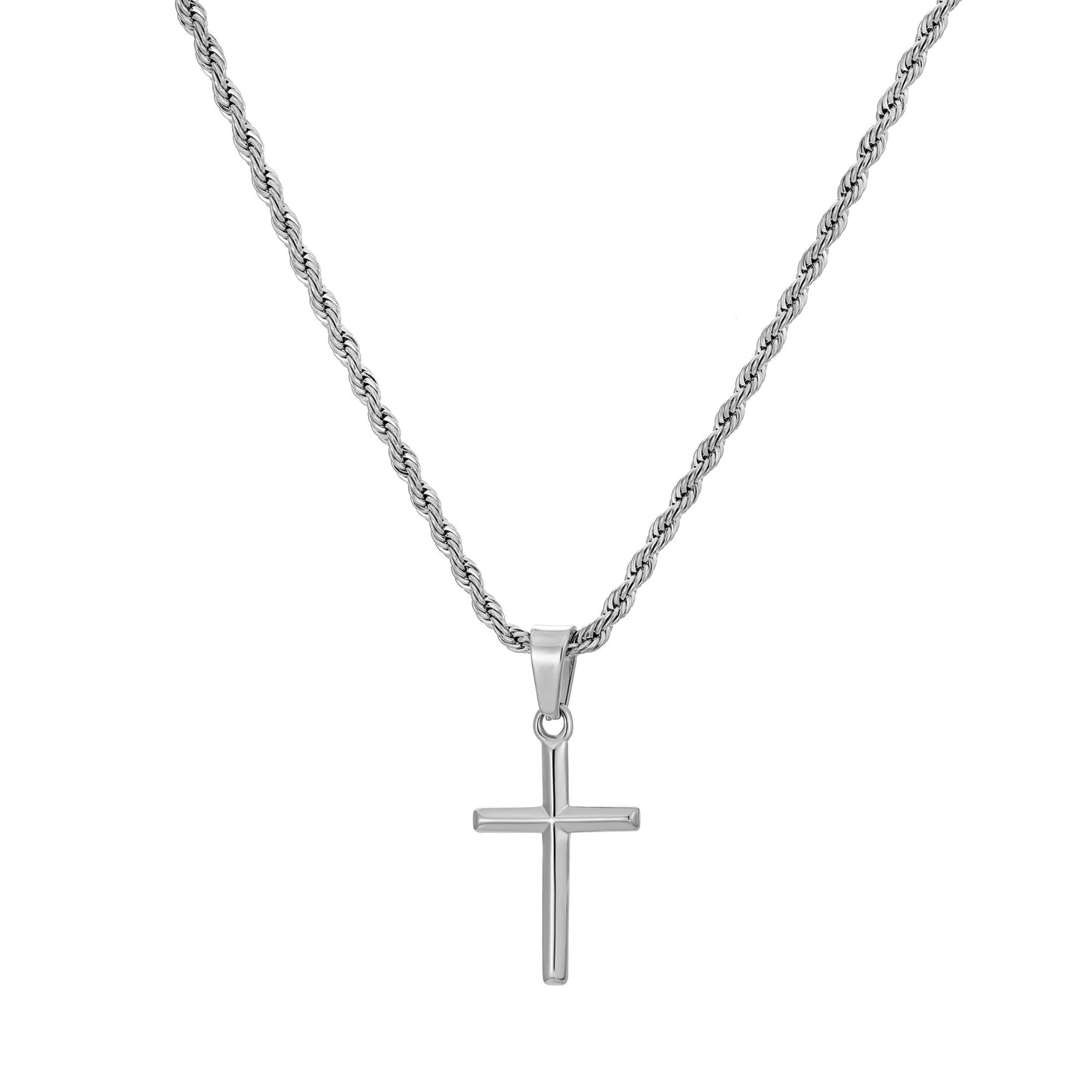 Silver Cross Necklace Twisted Rope Chain N00330