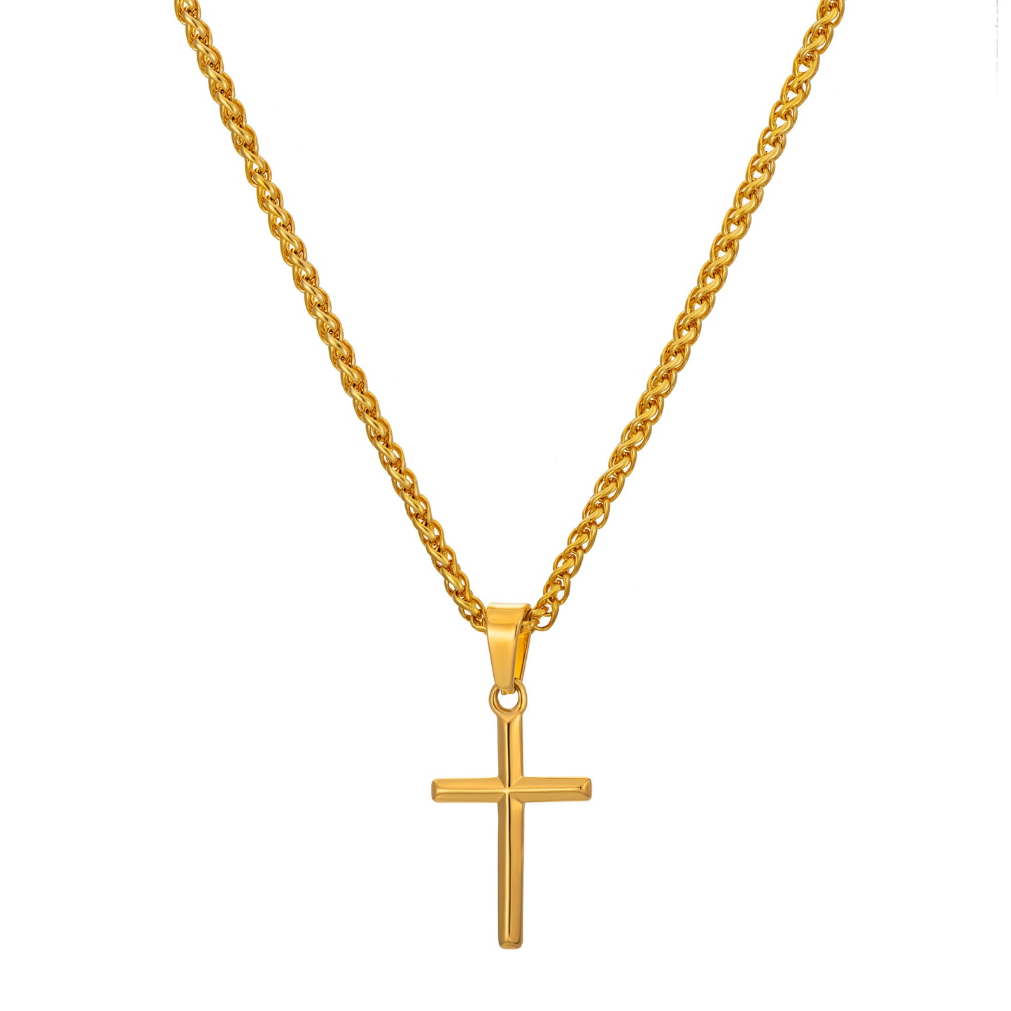 Gold Cross Necklace With Wheat Chain N00335