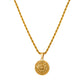 Gold Coin Compass Pendant Necklace Twisted Rope Chain N00382