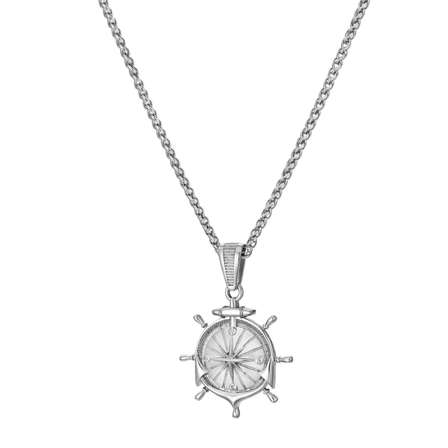 Anchor Compass Pendant Necklace Wheat Chain N00367