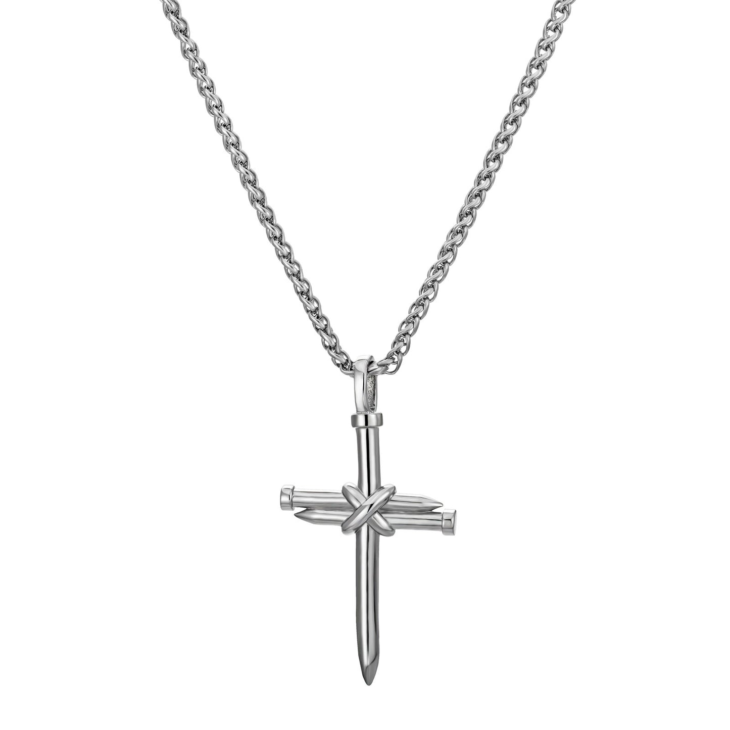 Silver Nail Cross Necklace Wheat Chain N00363