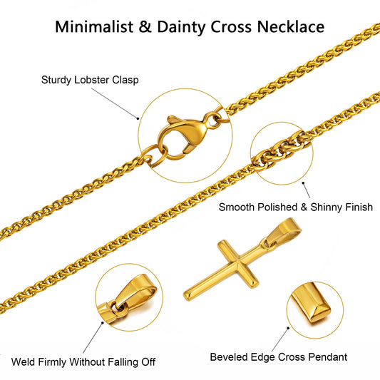 Gold Cross Necklace With Wheat Chain N00335