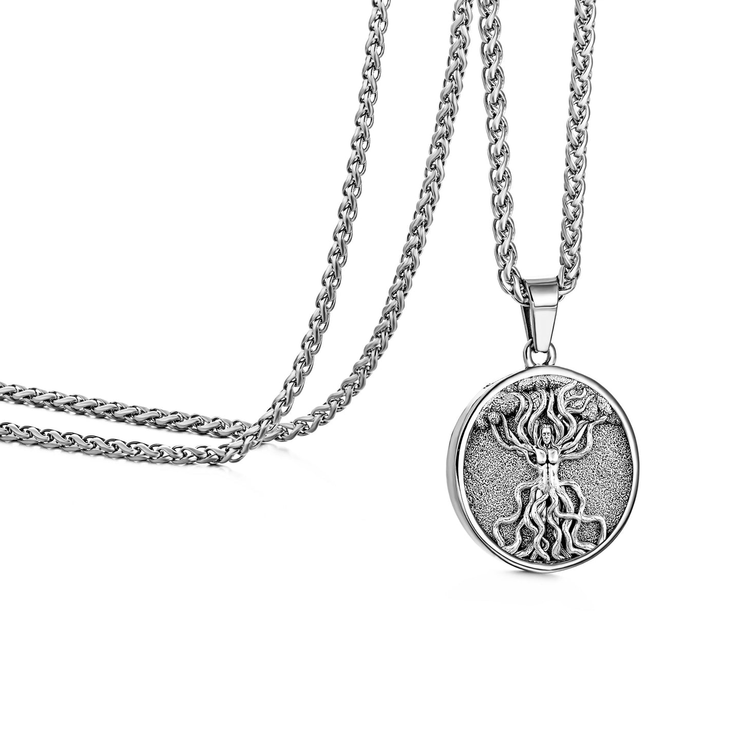 Silver Tree of Life Pendant Necklace Wheat Chain N00403