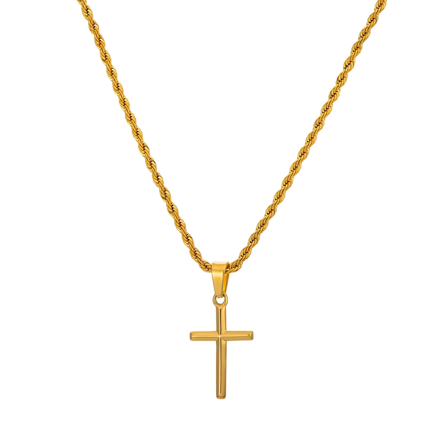 Gold Cross  Necklace Twisted Rope Chain N00334