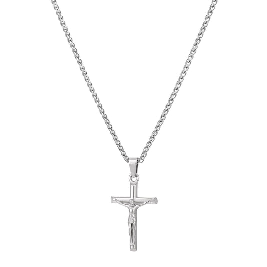 Silver Jesus Cross Necklace Wheat Chain N00418