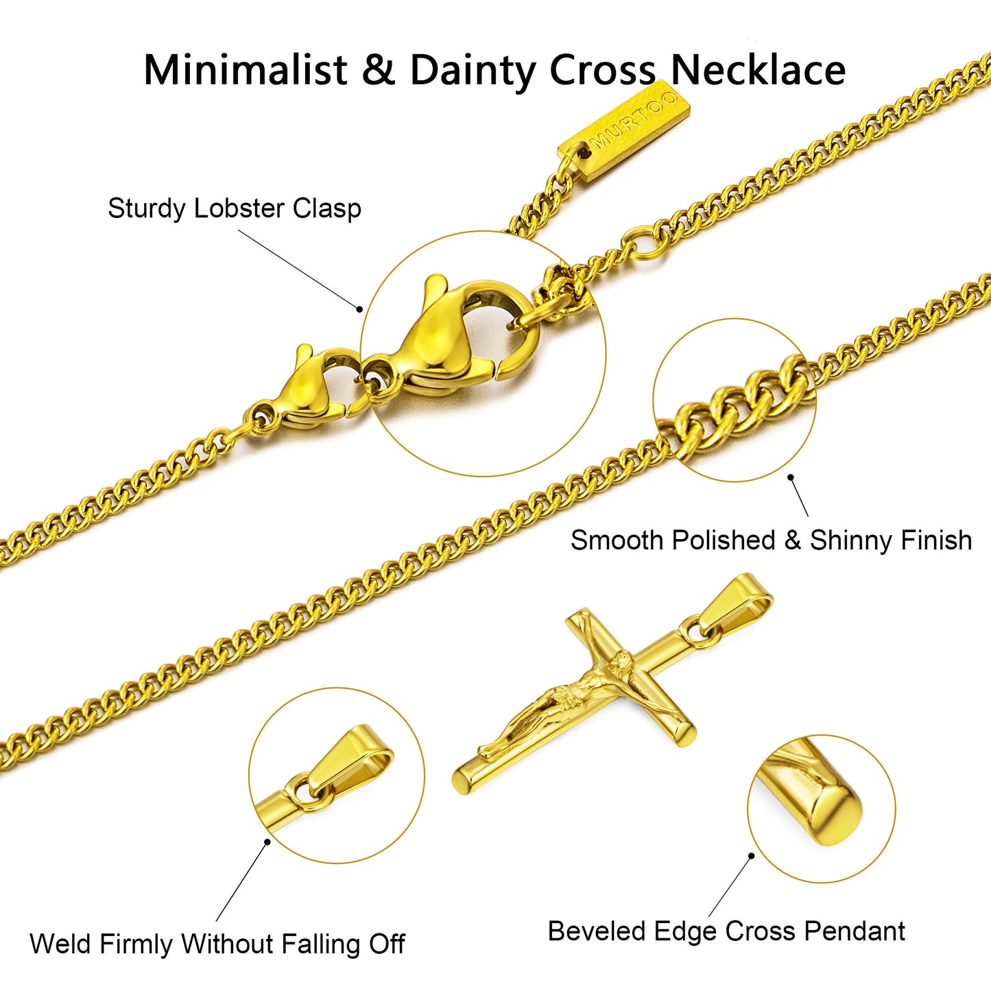 Gold Jesus Cross tNecklace Curb Chain N00414