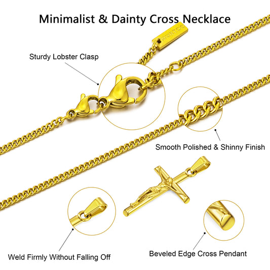 Gold Jesus Cross tNecklace Curb Chain N00414