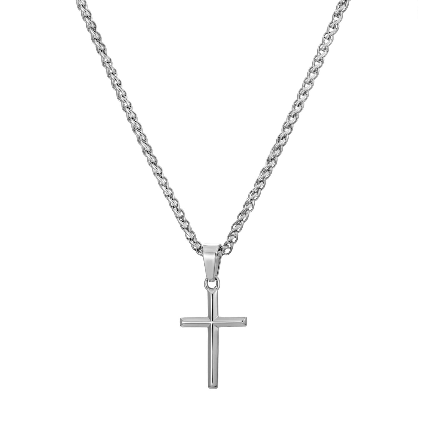 Silver Cross Necklace Wheat Chain N00331