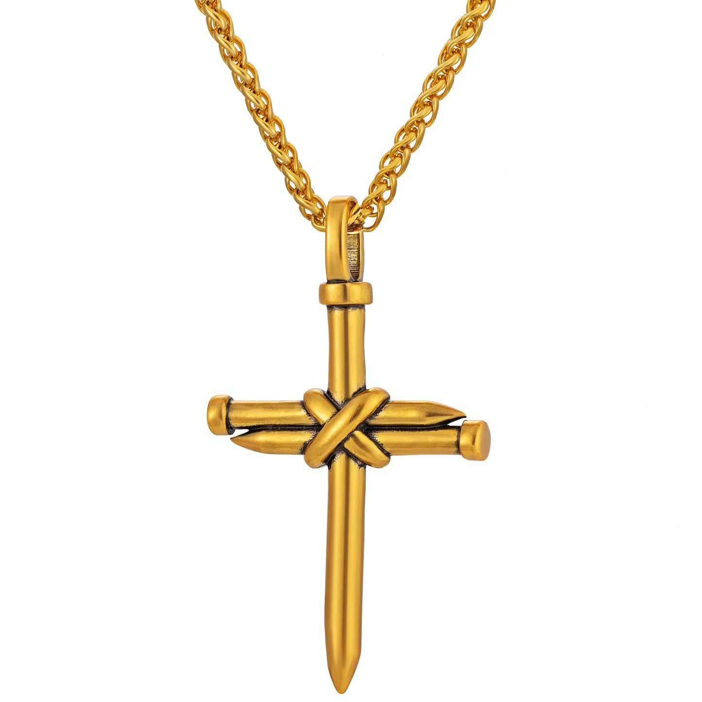 Antique Gold Nail Cross Necklace With Wheat Chain N01633