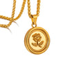 Gold Rose Pendant Necklace Wheat Chain N00860