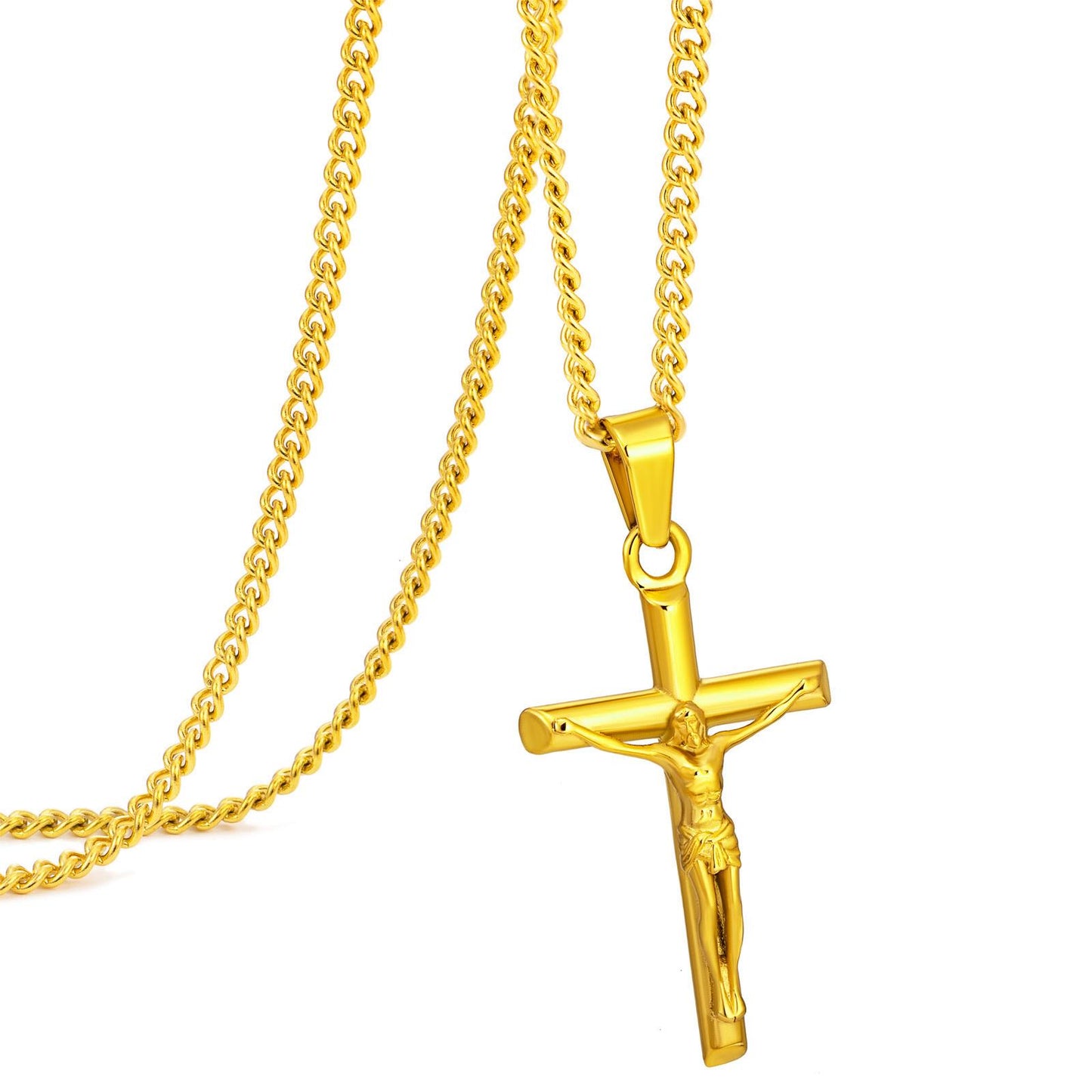 Gold Jesus Cross tNecklace Curb Chain N00414