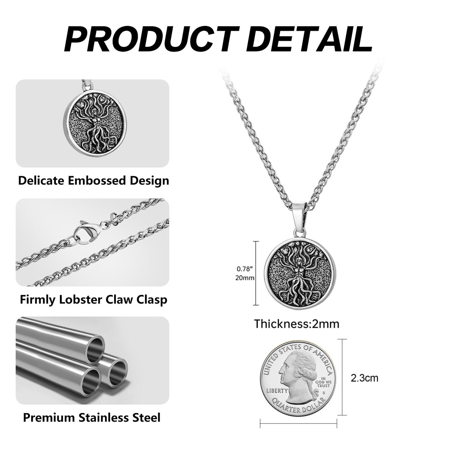 Antique Silver Tree of Life Pendant Necklace Wheat Chain N00605