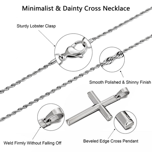 Silver Cross Necklace Twisted Rope Chain N00338