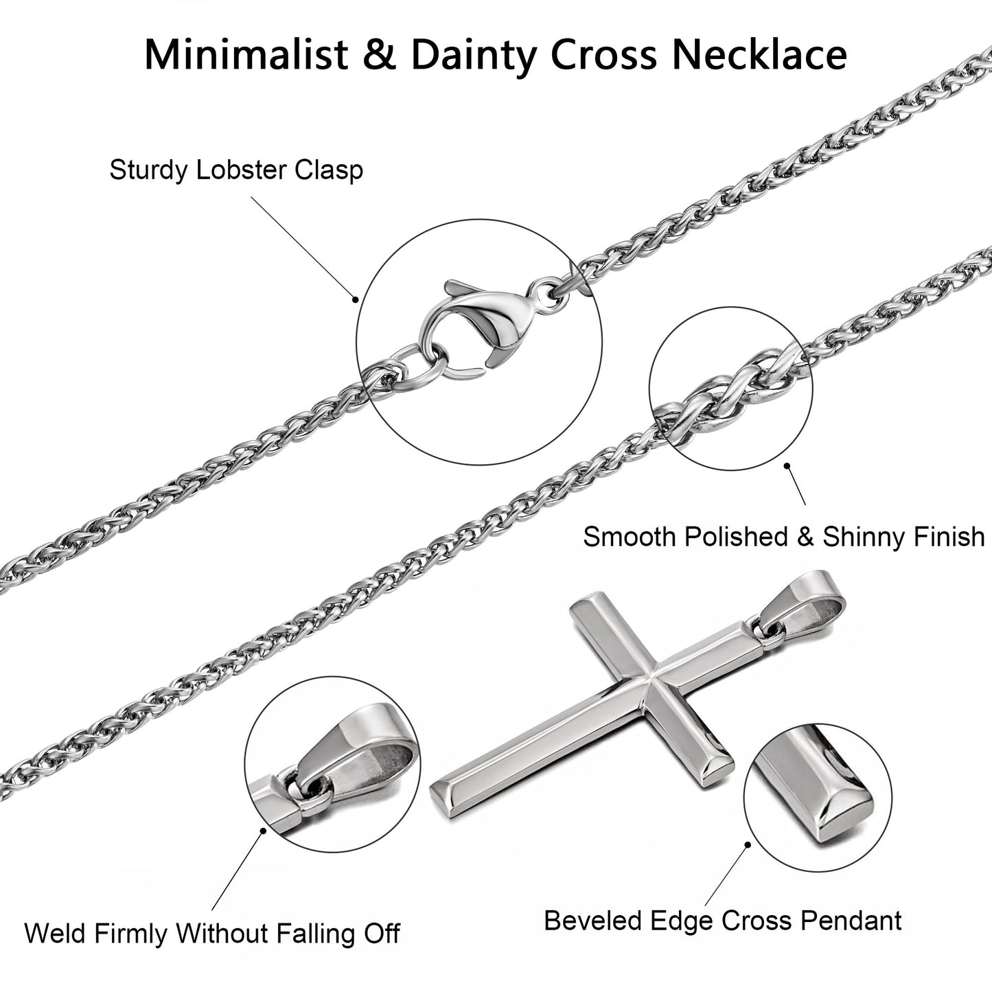 Silver Cross Necklace Wheat Chain N00339