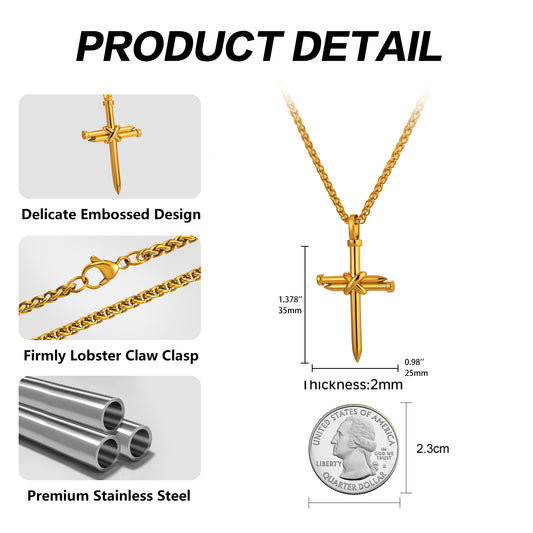 Gold Nail Cross Necklace Wheat Chain N01616