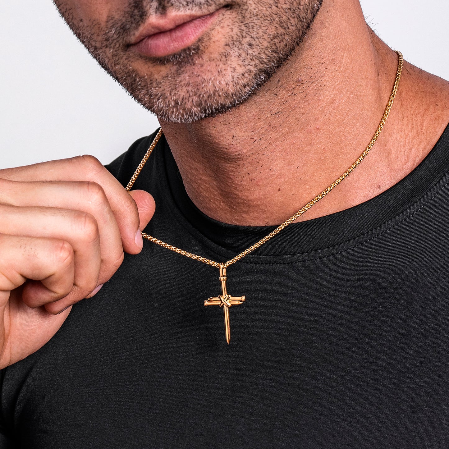 Gold Nail Cross Necklace Wheat Chain N01616