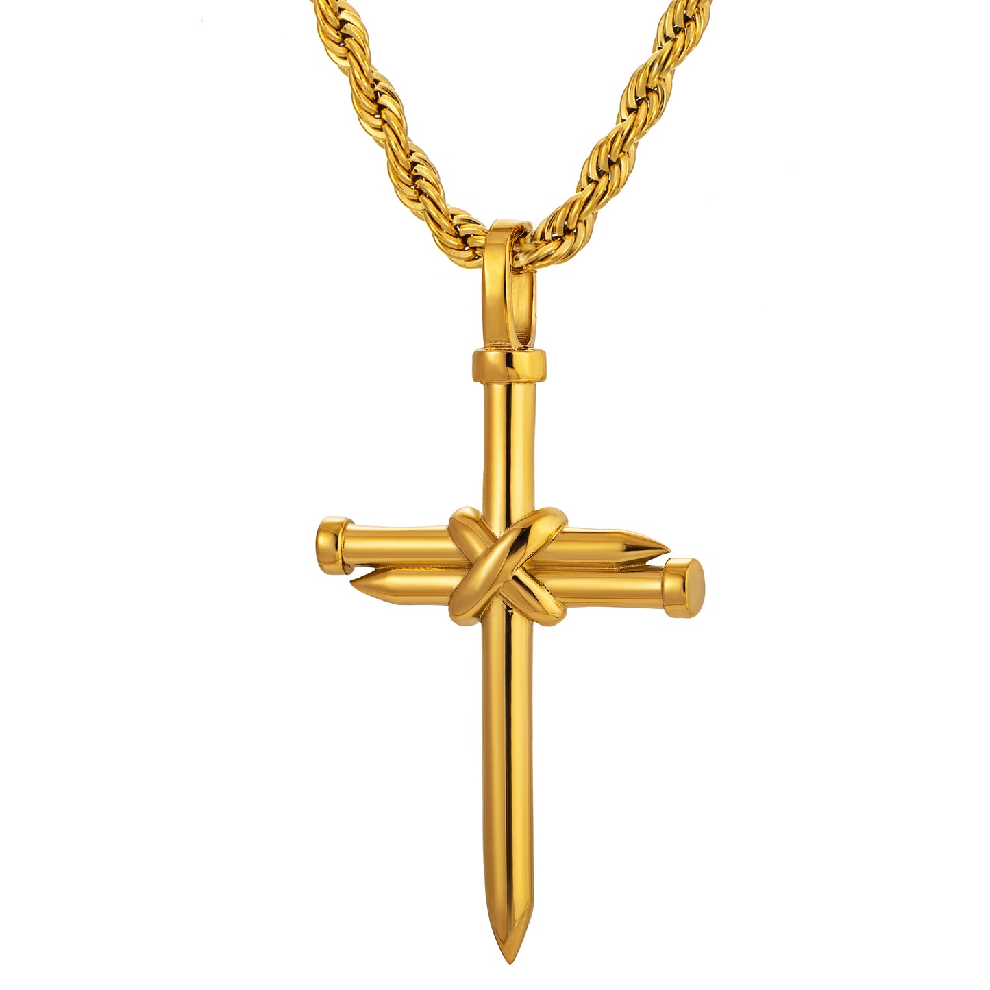 Gold Nail Cross Necklace Twisted Rope Chain N01615