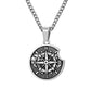 Antique Silver Apple Compass Pendant Necklace Curb Chain N00546