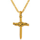 Antique Gold Nail Cross Necklace With Figaro Chain N01634