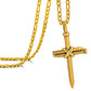 Antique Gold Nail Cross Necklace With Figaro Chain N01634