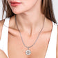 Silver Compass Pendant Necklace Figaro Chain N01344