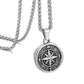 Antique Silver  Compass Pendant Necklace Wheat Chain N00704