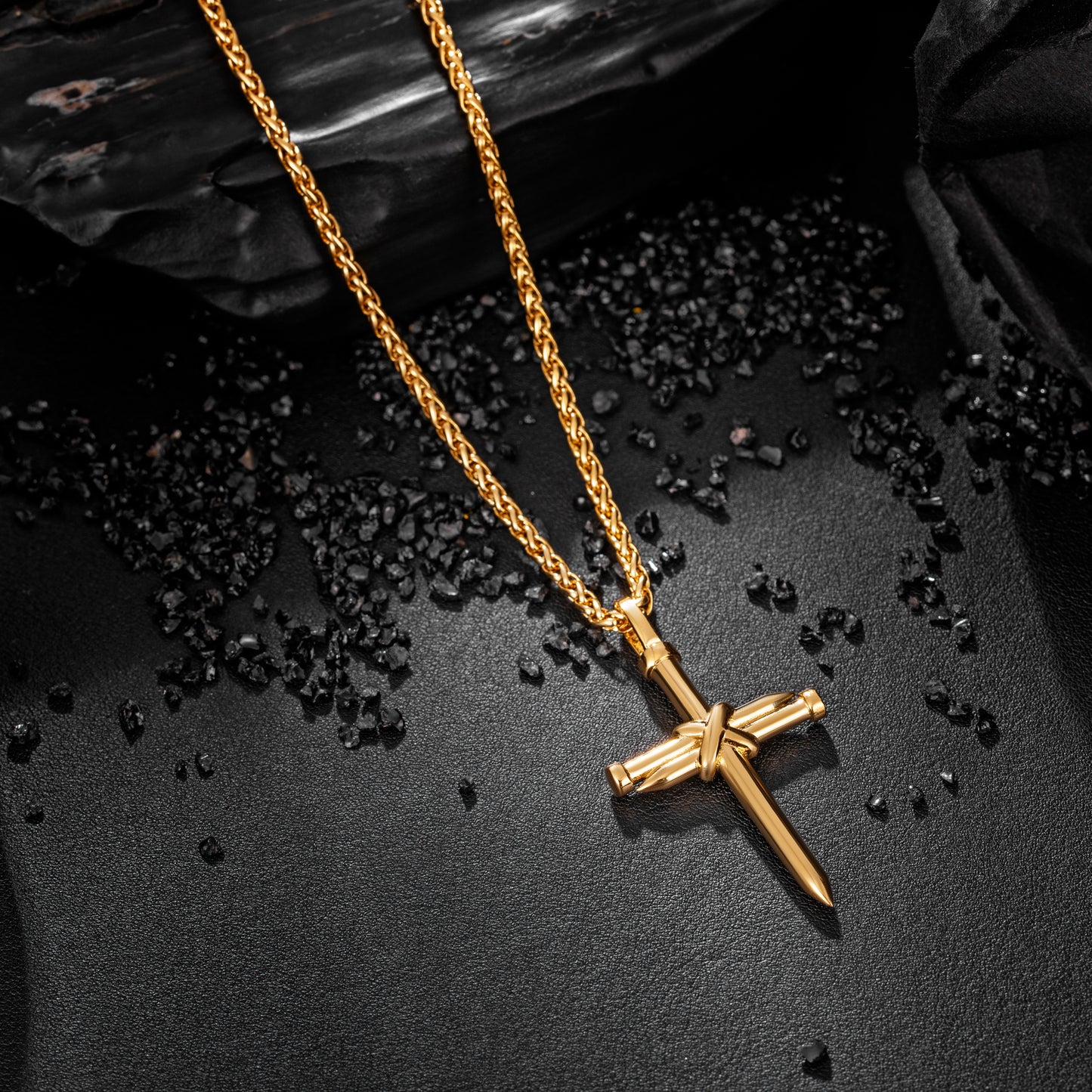 Gold Nail Cross Necklace Wheat Chain N01616