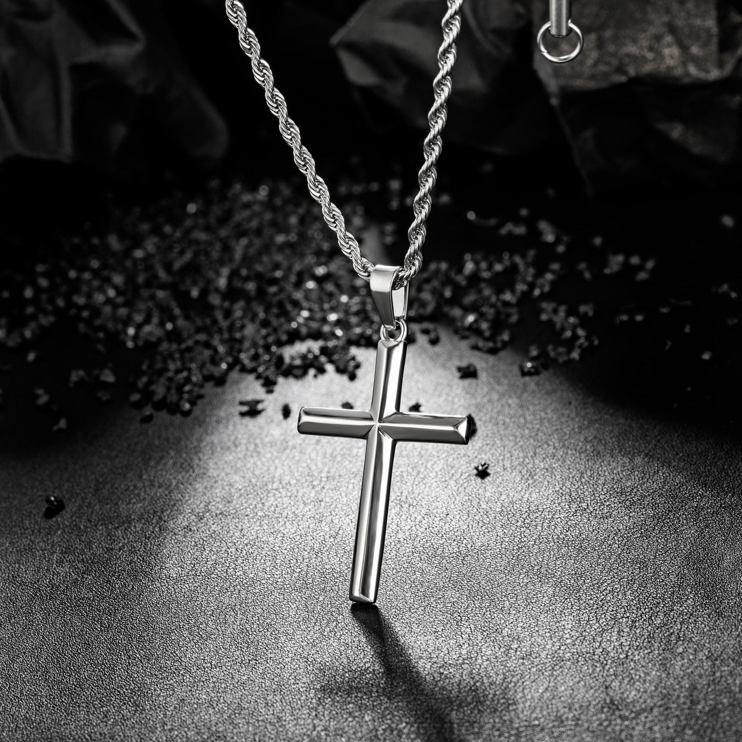 Silver Cross Necklace Twisted Rope Chain N00338