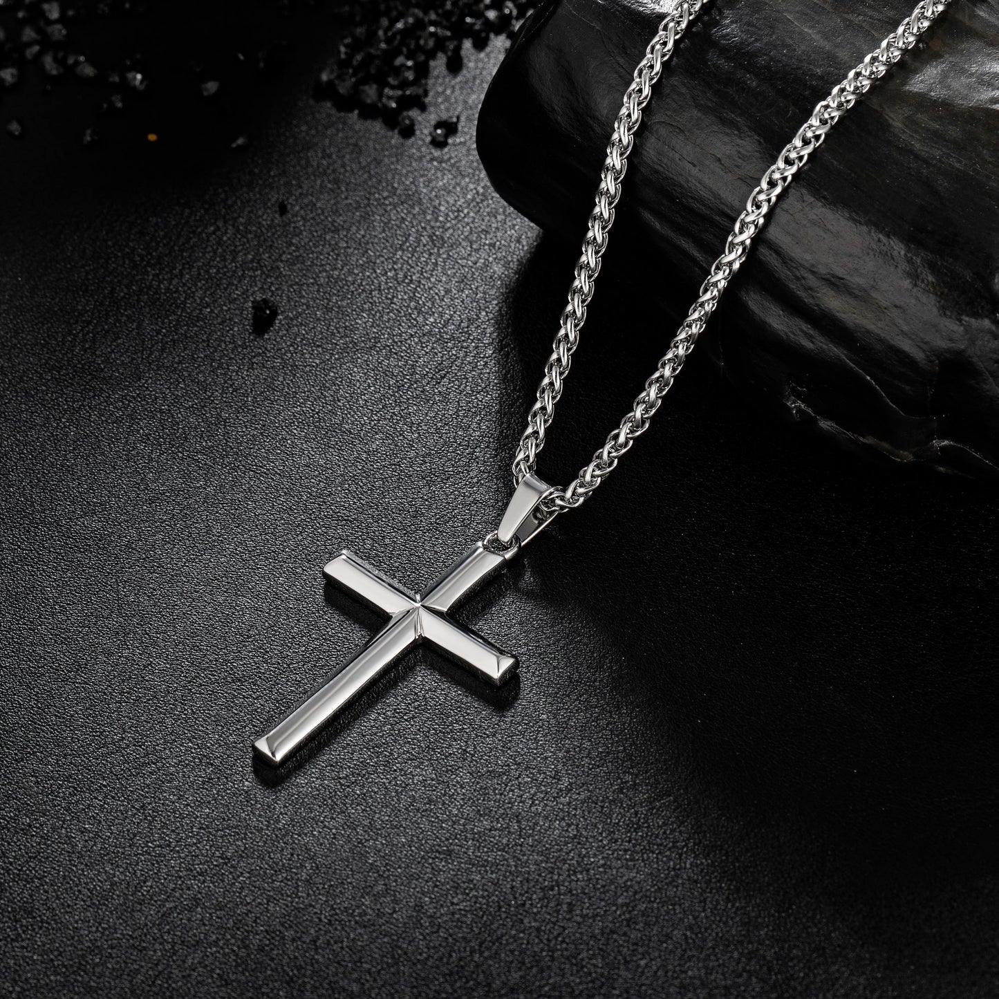 Silver Cross Necklace Wheat Chain N00339